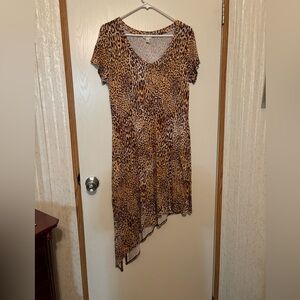 Cato Leopard Print Asymmetrical Hem Dress - Brown/Tan